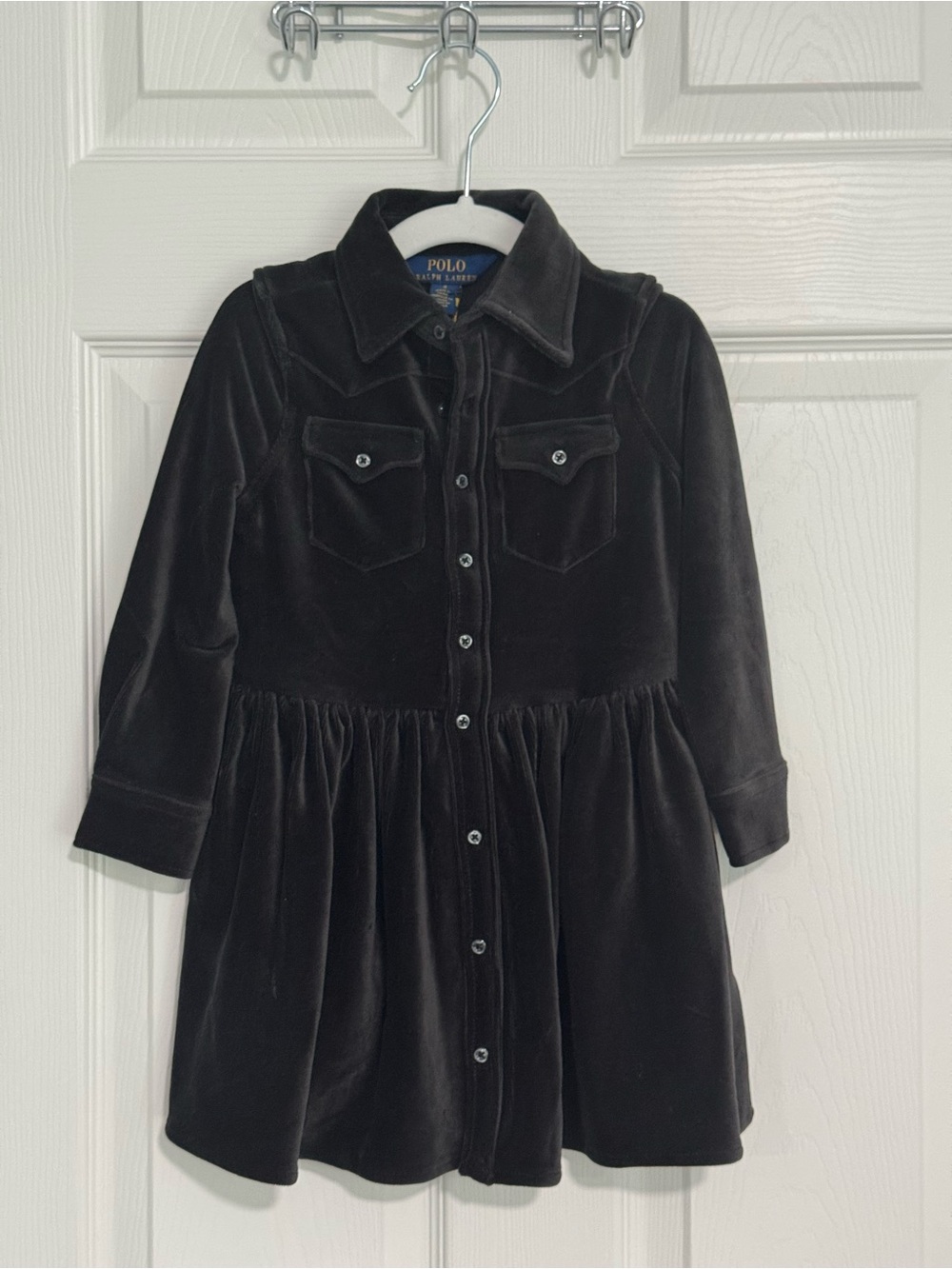 Polo by Ralph Lauren Black Velvet Button-Front Dress